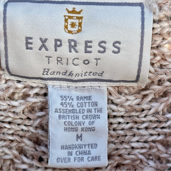 Vintage Express Sweater | Hong Kong Tag | Neutral Ribbed Knit | Size M - Picture 4 of 13